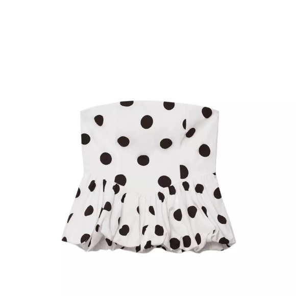 stradivarius Tops - stradivarius White Strapless Peplum Top with Black Polka Dots